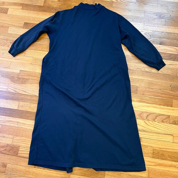 Vtg Orvis Dress Womens Medium Navy Blue Embroidered Birds Snap Up Cottagecore - Picture 2 of 7